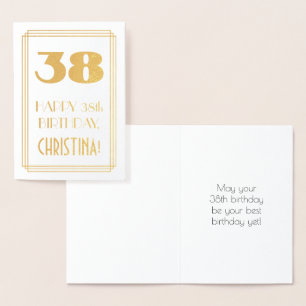 38th Birthday: Art Deco Inspired Look "38" & Name Foil Card
