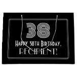 [ Thumbnail: 38th Birthday — Art Deco Inspired Look "38" & Name Gift Bag ]