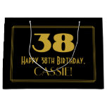 [ Thumbnail: 38th Birthday — Art Deco Inspired Look "38" & Name Gift Bag ]