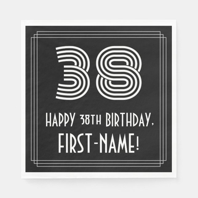 38th Birthday: Art Deco Inspired Look "38" + Name Napkins (Front)
