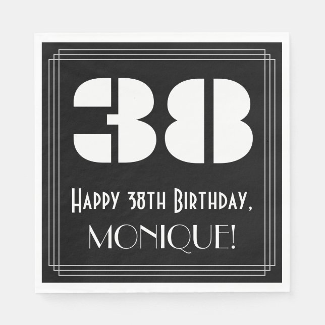 38th Birthday: Art Deco Inspired Look "38" + Name Napkins (Front)