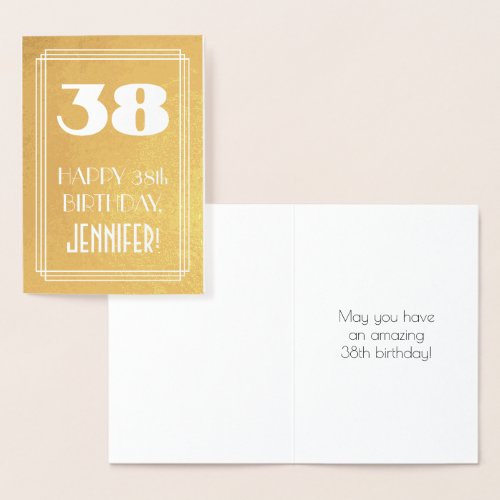 38th Birthday  Art Deco Style 38  Custom Name Foil Card