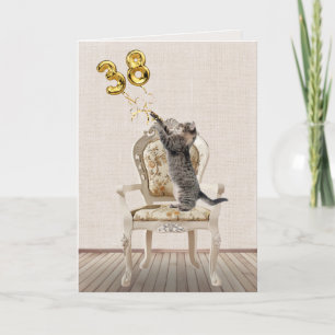 38th Birthday Balloons and Tabby Cat Card