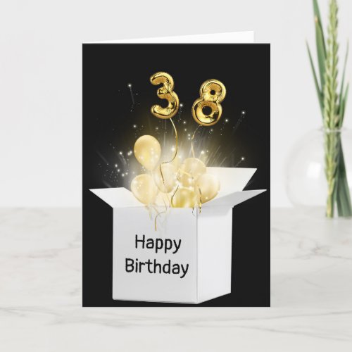 38th Birthday Balloons In White Box  Card