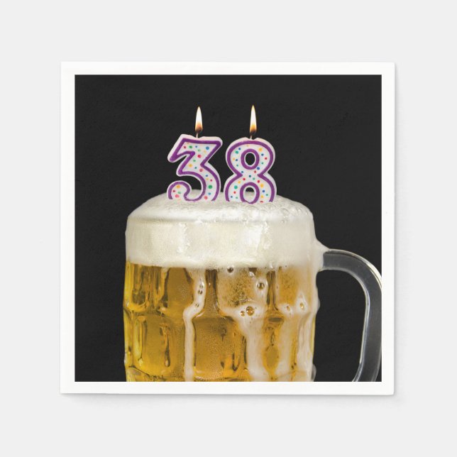 38th Birthday Beer on black Napkins (Front)