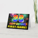 [ Thumbnail: 38th Birthday: Bold, Fun, Fireworks, Rainbow 38 Card ]
