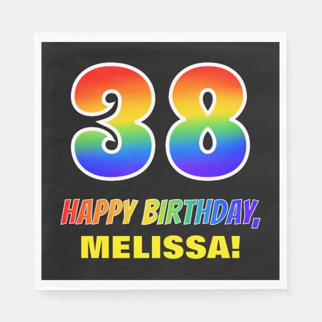 38th Birthday: Bold, Fun, Simple, Rainbow 38 Napkins (Front)