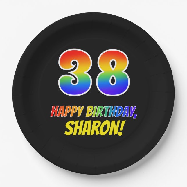 38th Birthday: Bold, Fun, Simple, Rainbow 38 Paper Plates (Front)