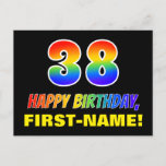 [ Thumbnail: 38th Birthday: Bold, Fun, Simple, Rainbow 38 Postcard ]