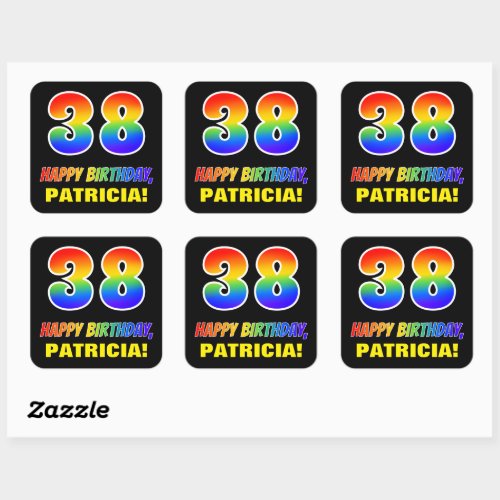 38th Birthday Bold Fun Simple Rainbow 38 Square Sticker