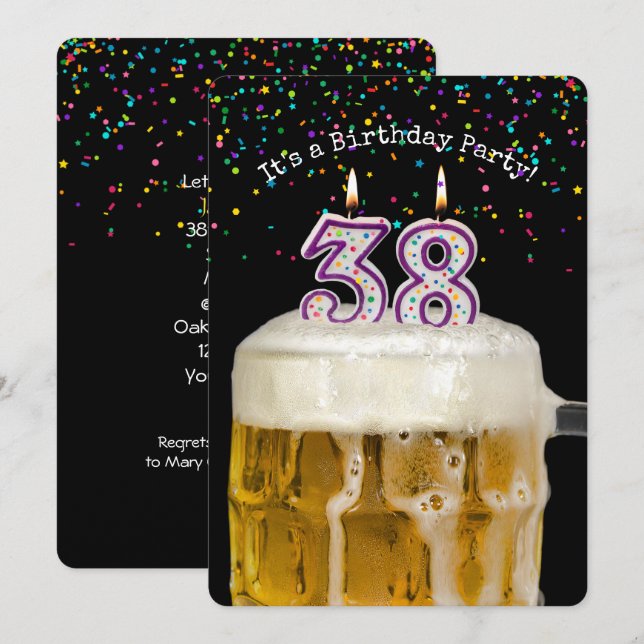 38th Birthday Candle Party Invitation (Front/Back)