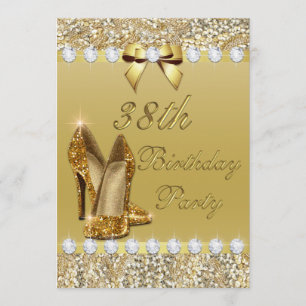 38th Birthday Classy Gold Heels Sequins Diamonds Invitation