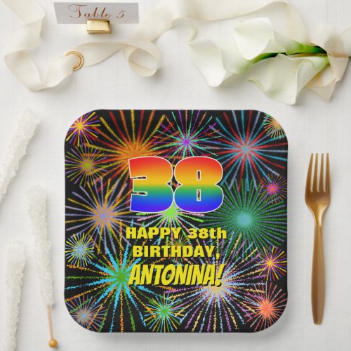 38th Birthday Colorful Fun Celebratory Fireworks Paper Plates