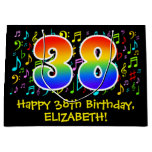 [ Thumbnail: 38th Birthday - Colorful Music Symbols, Rainbow 38 Gift Bag ]