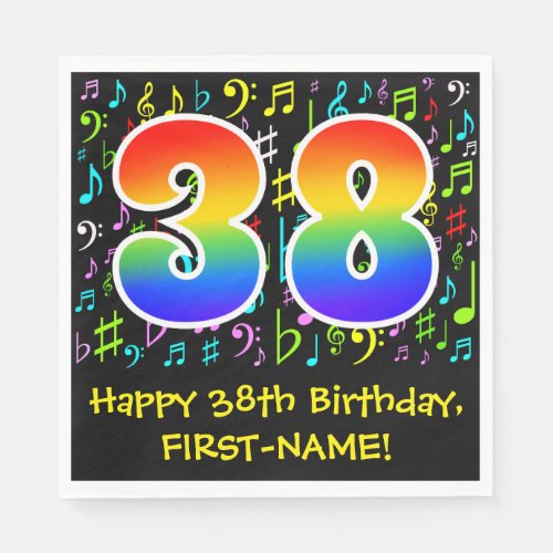 38th Birthday _ Colorful Music Symbols Rainbow 38 Napkins