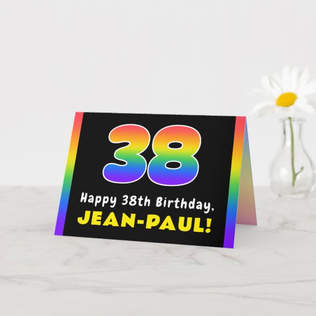 38th Birthday: Colorful Rainbow # 38, Custom Name Card (Small Plant)