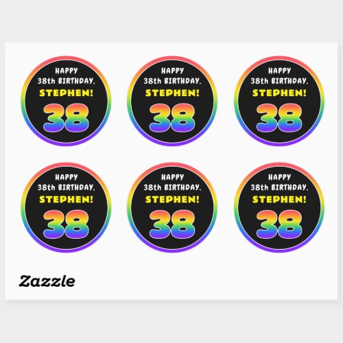 38th Birthday Colorful Rainbow  38 Custom Name Classic Round Sticker