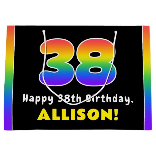 38th Birthday Colorful Rainbow  38 Custom Name Large Gift Bag