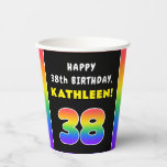 [ Thumbnail: 38th Birthday: Colorful Rainbow # 38, Custom Name Paper Cups ]