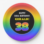 [ Thumbnail: 38th Birthday: Colorful Rainbow # 38, Custom Name Paper Plates ]