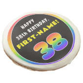 38th Birthday: Colorful Rainbow # 38, Custom Name Sugar Cookie (Angled)