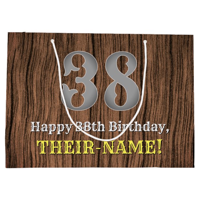 38th Birthday: Country Western Inspired Look, Name Large Gift Bag (Back)