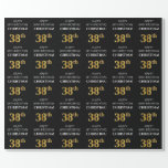 [ Thumbnail: 38th Birthday: Elegant, Black, Faux Gold Look Wrapping Paper ]
