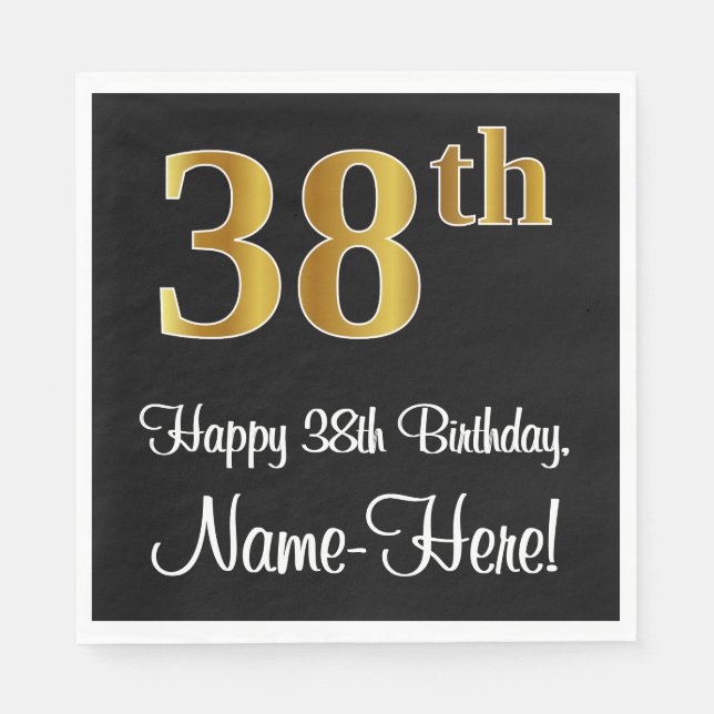 38th Birthday ~ Elegant Luxurious Faux Gold Look # Napkins (Front)