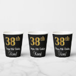 [ Thumbnail: 38th Birthday - Elegant Luxurious Faux Gold Look # Paper Cups ]