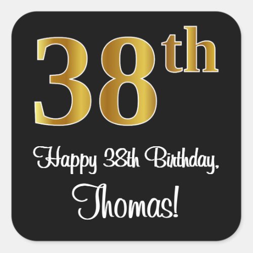 38th Birthday  Elegant Luxurious Faux Gold Look  Square Sticker