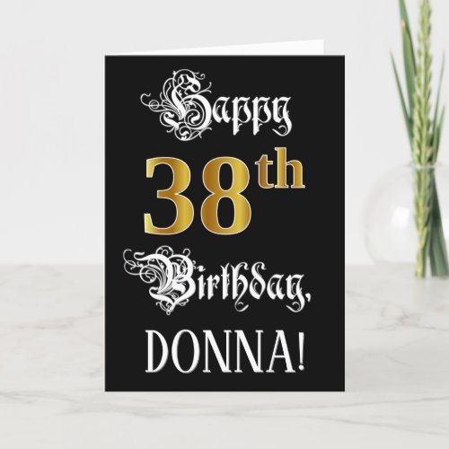 38th Birthday  Fancy Script Faux Gold Look Name Card