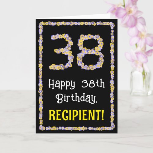 38th Birthday Floral Flowers Number Custom Name Card