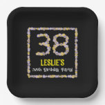 [ Thumbnail: 38th Birthday: Floral Flowers Number, Custom Name Paper Plates ]