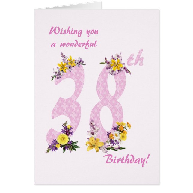 38th Birthday Flower Decorated Numbers Cards (Front)