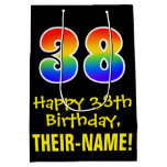 [ Thumbnail: 38th Birthday: Fun, Bold, Colorful, Rainbow "38" Gift Bag ]