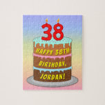 [ Thumbnail: 38th Birthday: Fun Cake and Candles + Custom Name Jigsaw Puzzle ]
