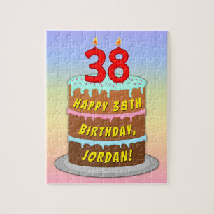 38th Birthday: Fun Cake and Candles + Custom Name Jigsaw Puzzle