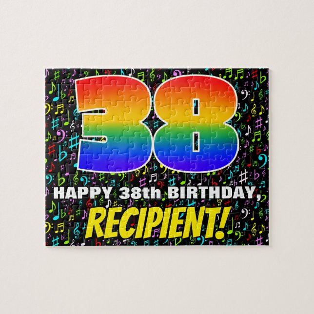 38th Birthday — Fun, Colorful Music Symbols & “38” Jigsaw Puzzle (Horizontal)