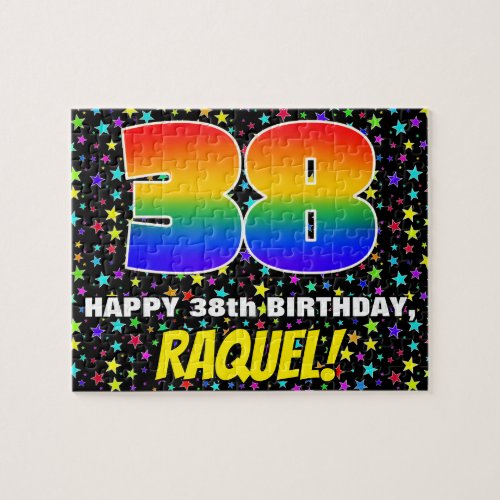 38th Birthday  Fun Colorful Star Field Pattern Jigsaw Puzzle