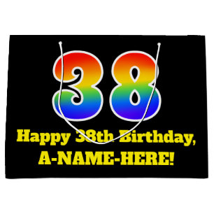 38th Birthday ~ Fun, Colorful, Vibrant, Rainbow 38 Large Gift Bag