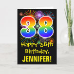 [ Thumbnail: 38th Birthday: Fun Fireworks Pattern + Rainbow 38 Card ]