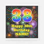 [ Thumbnail: 38th Birthday: Fun Fireworks Pattern + Rainbow 38 Napkins ]