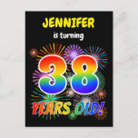 [ Thumbnail: 38th Birthday - Fun Fireworks, Rainbow Look "38" Postcard ]