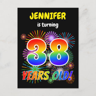 38th Birthday - Fun Fireworks, Rainbow Look "38" Postcard
