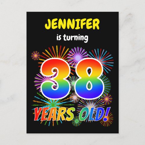 38th Birthday _ Fun Fireworks Rainbow Look 38 Postcard