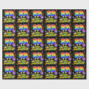 38th Birthday: Fun Fireworks, Rainbow Look # “38” Wrapping Paper