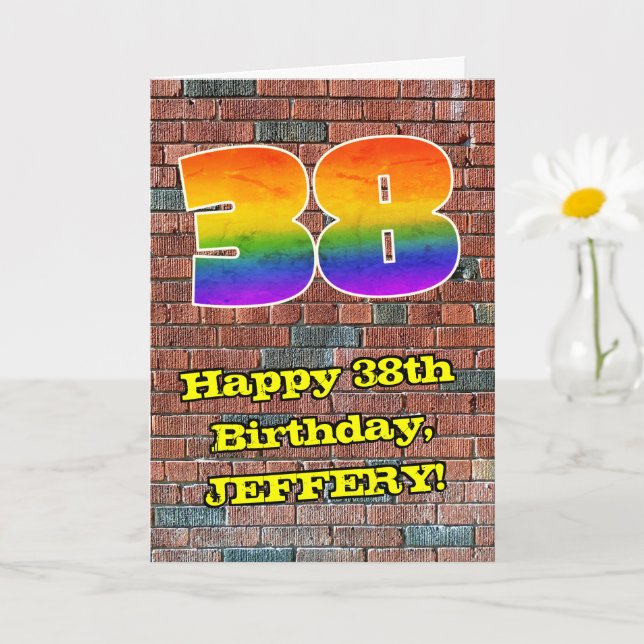 38th Birthday: Fun Graffiti-Inspired Rainbow 38 Card (Small Plant)