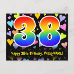 [ Thumbnail: 38th Birthday: Fun Hearts Pattern, Rainbow 38 Postcard ]