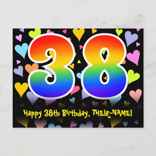38th Birthday Fun Hearts Pattern Rainbow 38 Postcard