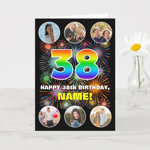 38th Birthday Fun Rainbow  Custom Name  Photos Card